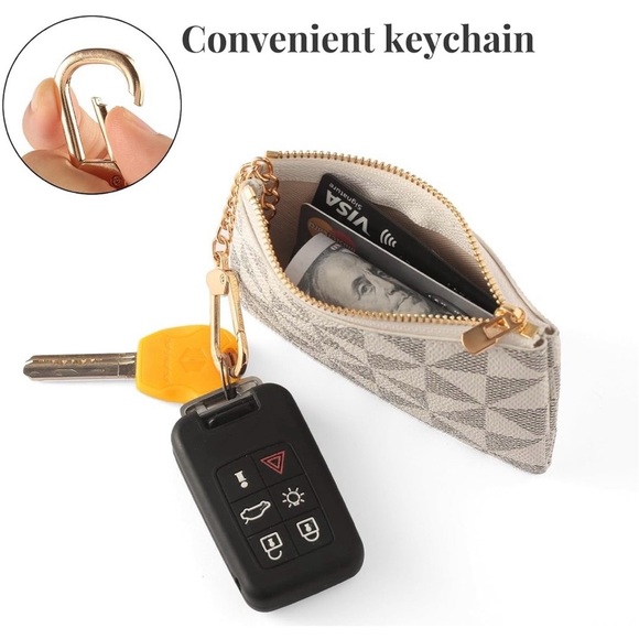 White Pattern Print Keychain Pouch - Picture 3 of 6